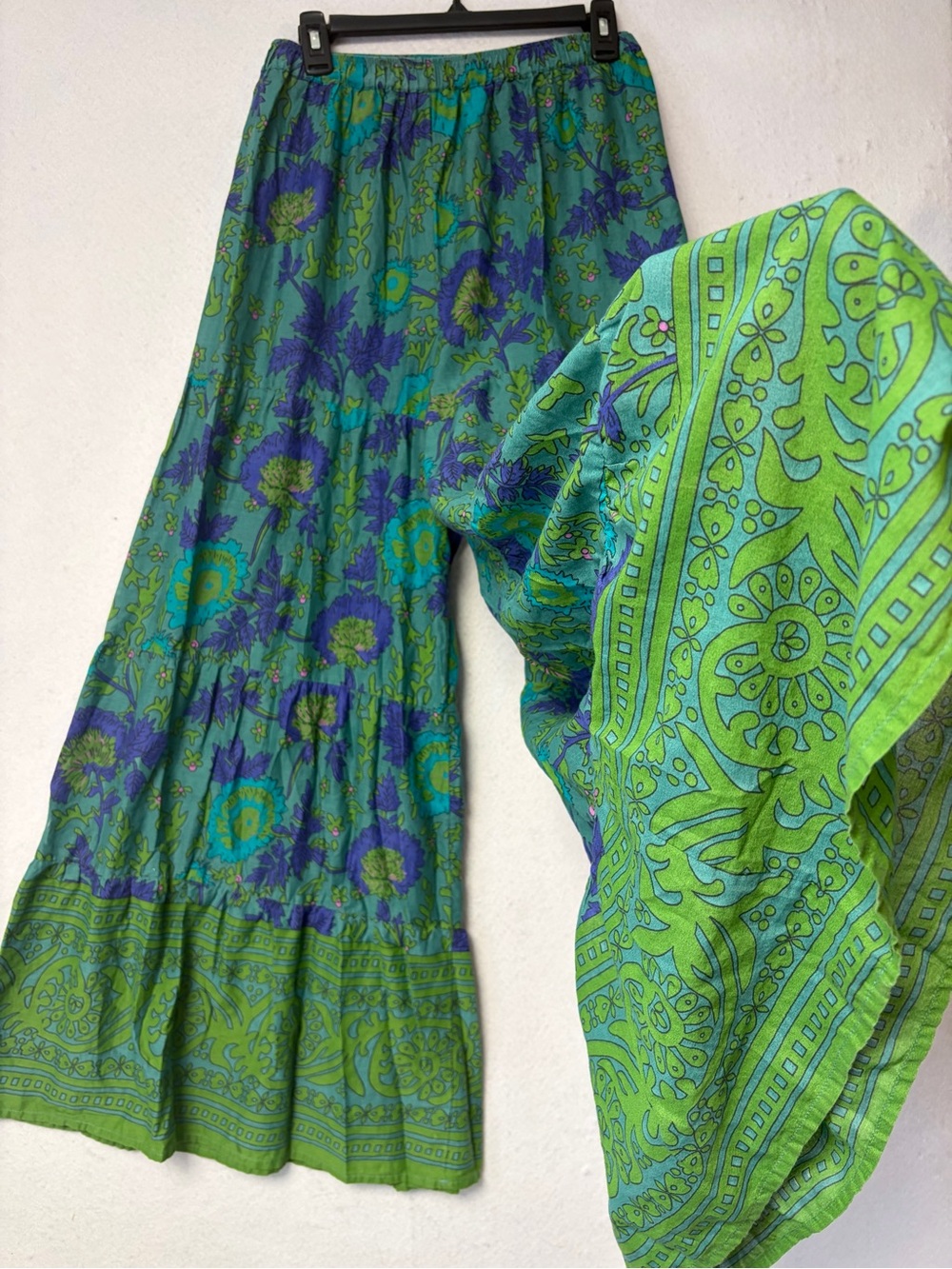 Natural Life Patti Palazzo Pants Floral Tiered Cotton Wide Leg Boho Green Size M - Picture 4 of 10